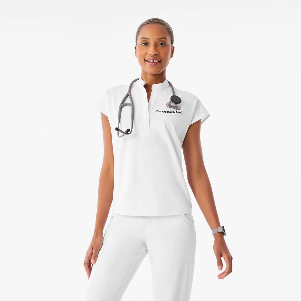 NWT Figs Rafaela Optic White Three Pocket Scrub Top 2XL